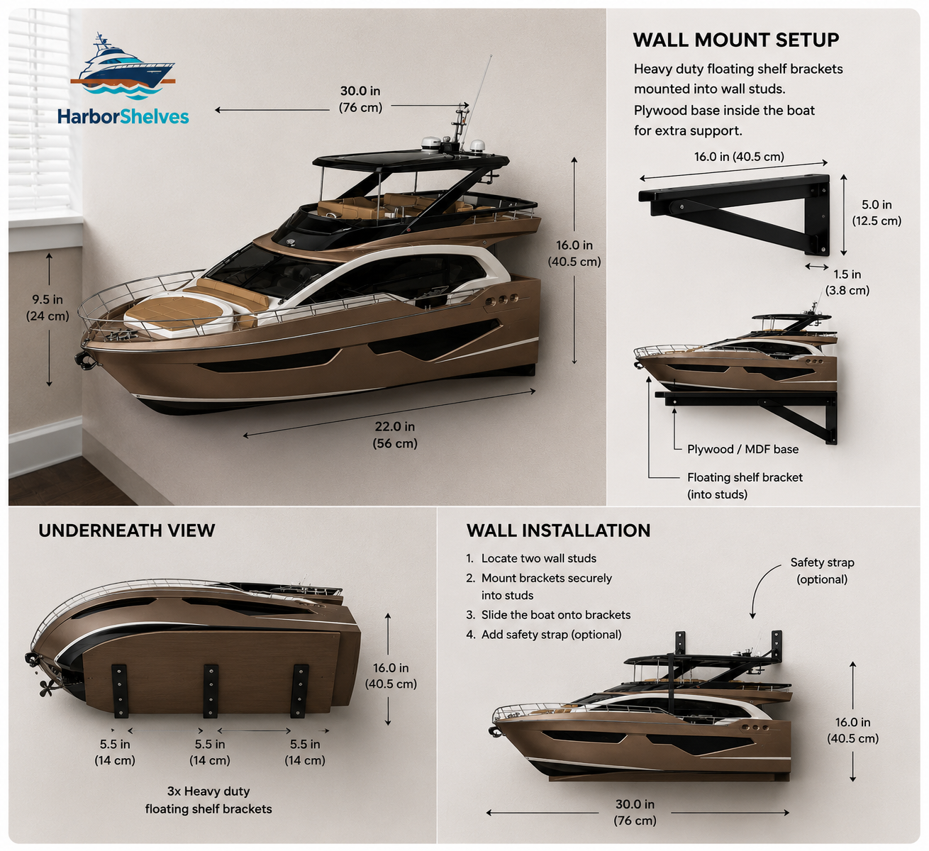 CoastalVessel™ - Mounted Boat Display Shelf
